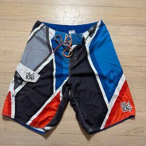 Vintage Billabong Boardshorts Size 30 Multicolor Geometric Print Y2K Surf Trunks